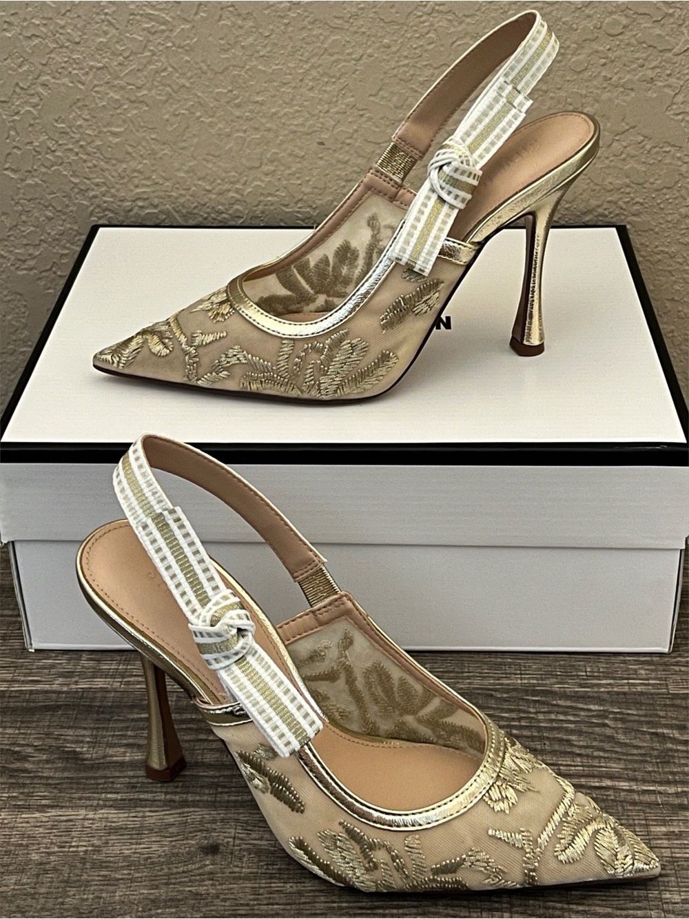 Steve Madden Women's Bri Gold Embroidered Design Heels Size-7.5M